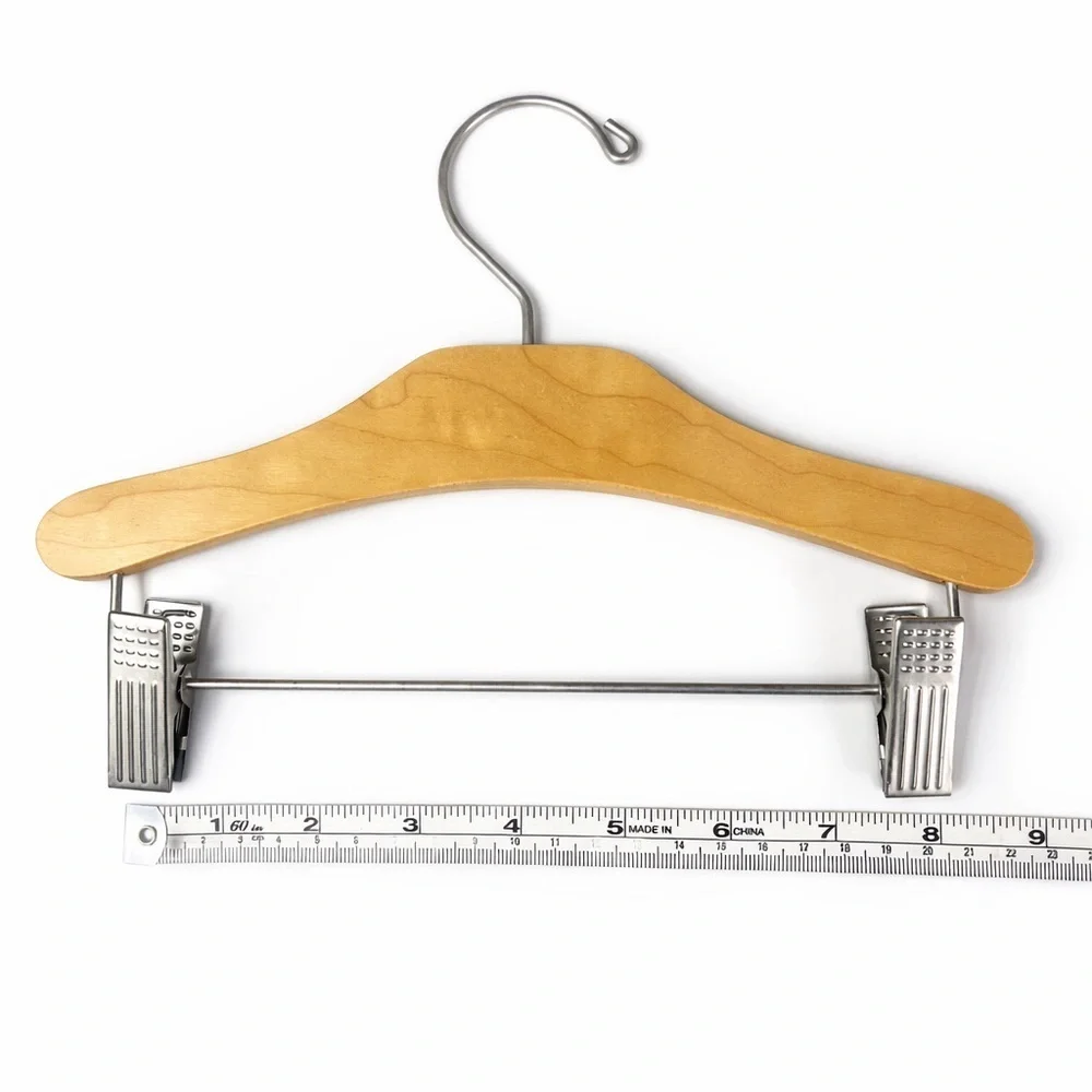Set of 6 Wooden Infant Kids Hangers w/ Clips Baby Child Size Natural Wood